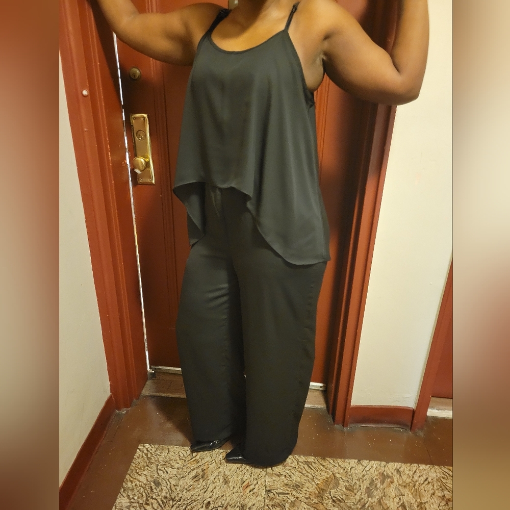 Elegant Women's Black Jumpsuit By The Pyramid Collection Size L